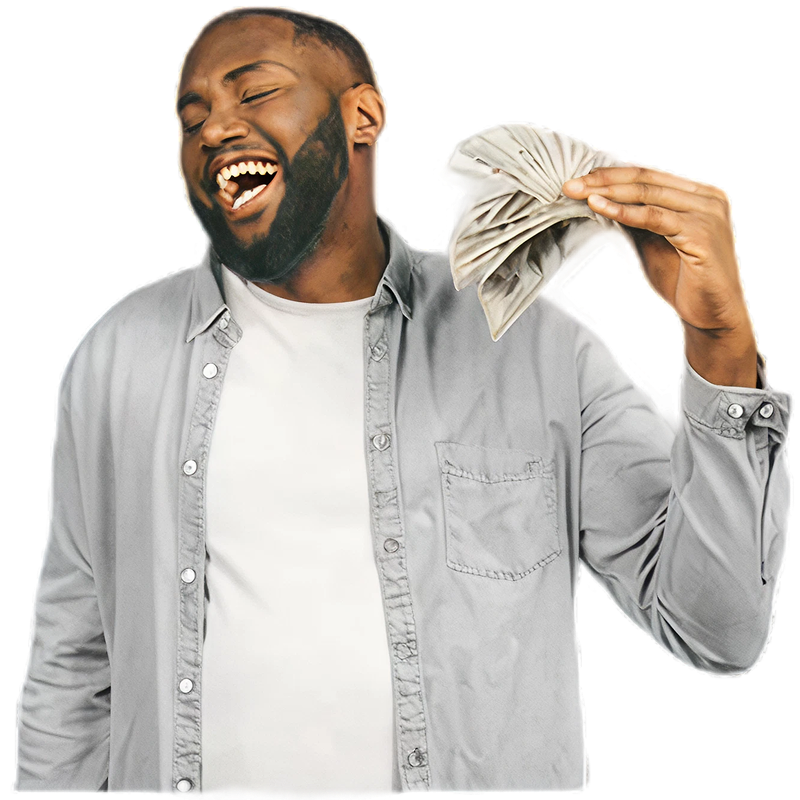 Happy customer holding money